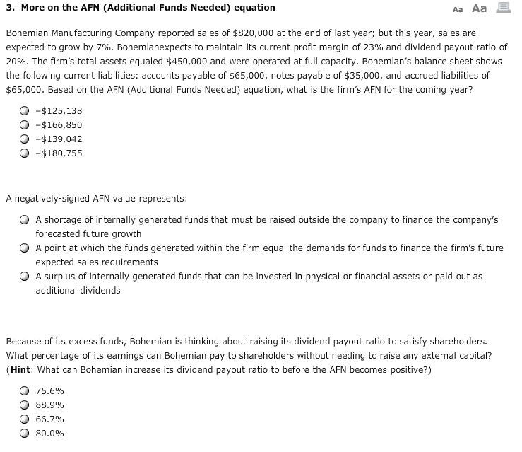  3. More on the AFN (Additional Funds Needed) equation Aa Aa