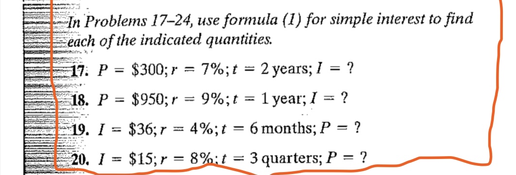 = In Problems 17-24, use formula (1) for simple interest to