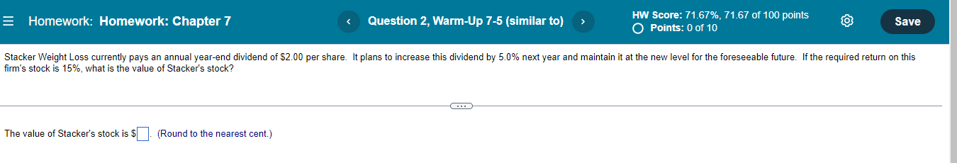 = Homework: Homework: Chapter 7 Question 2, Warm-Up 7-5 (similar to)