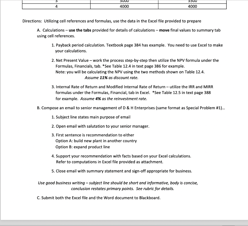 2. Complete required calculations 3. Develop a written recommendation to senior management