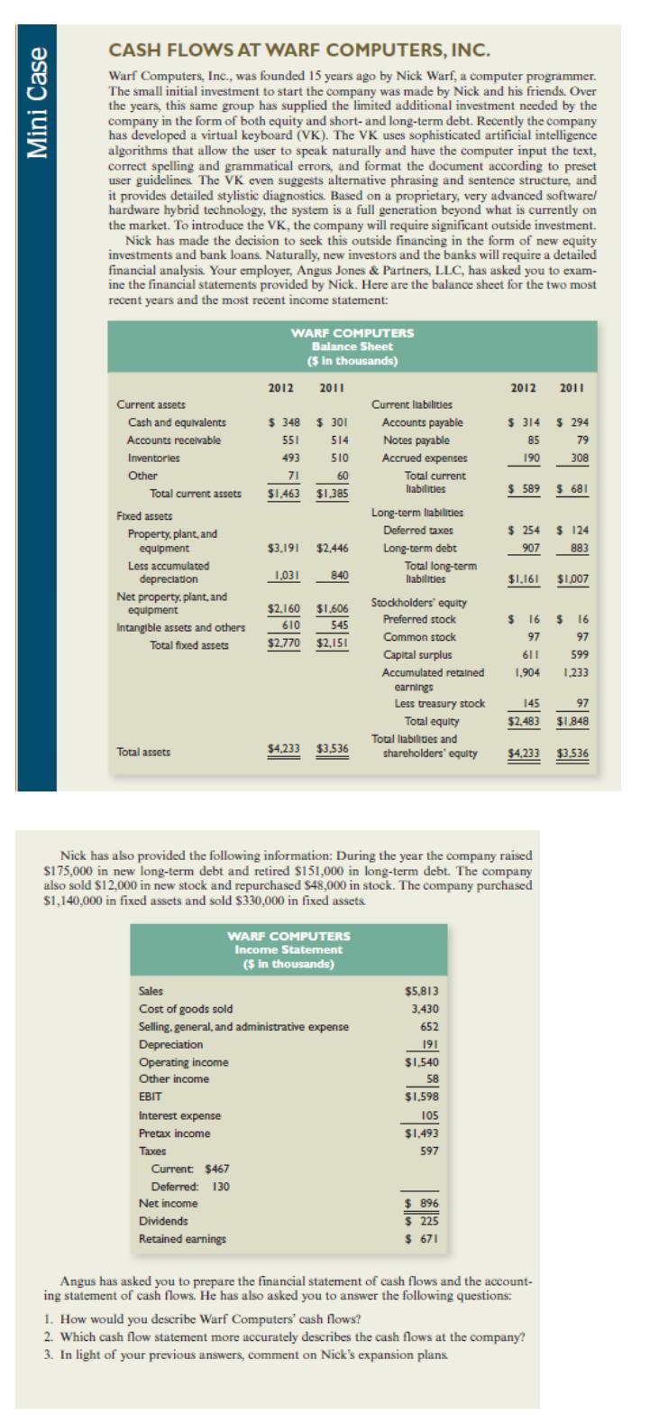  CASH FLOWS AT WARF COMPUTERS, INC. Mini Case Warf Computers, Inc.,