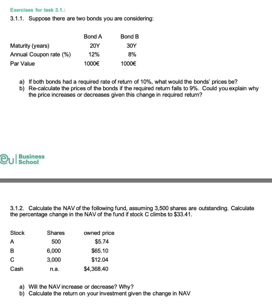  IN EXCEL WITH FORMULA PLEASE Exercises for task 3.1.: 3.1.1. Suppose