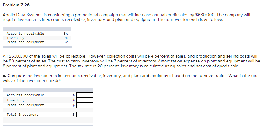 Problem 7-26 Apollo Data Systems is considering a promotional campaign that