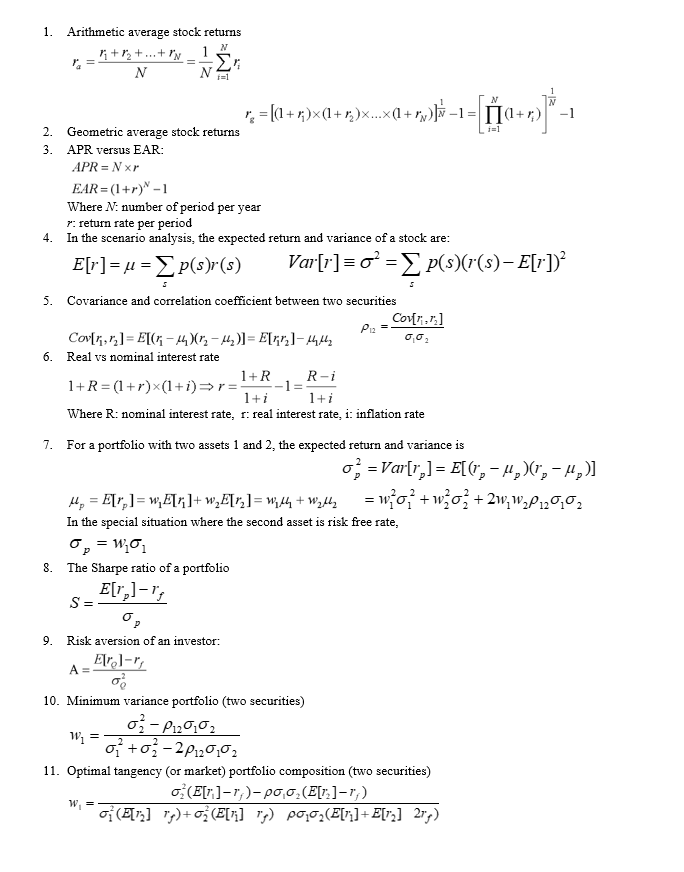 portfolios A and B. Their returns across different states of economy are