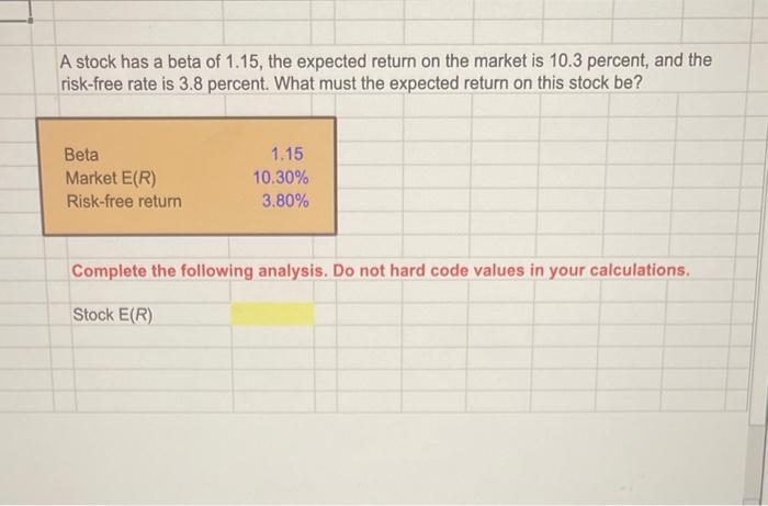 please help me this question , using excel A stock has a