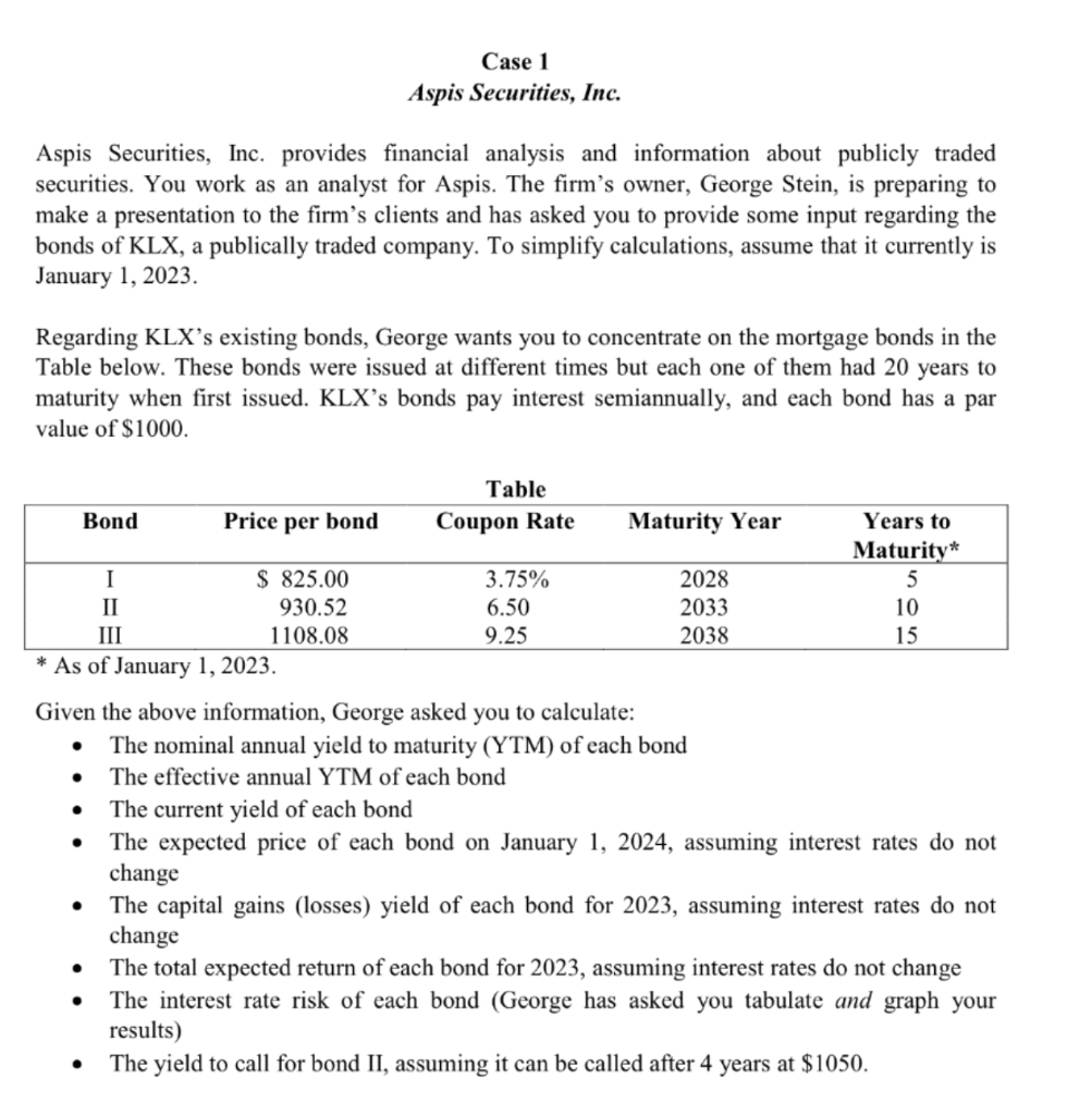  Please use Excel spreadsheet Aspis Securities, Inc. provides financial analysis and