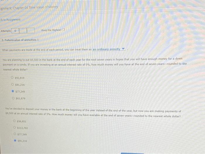  ignment: Chapter 04 Time value of Money ck to Assignment Attempts