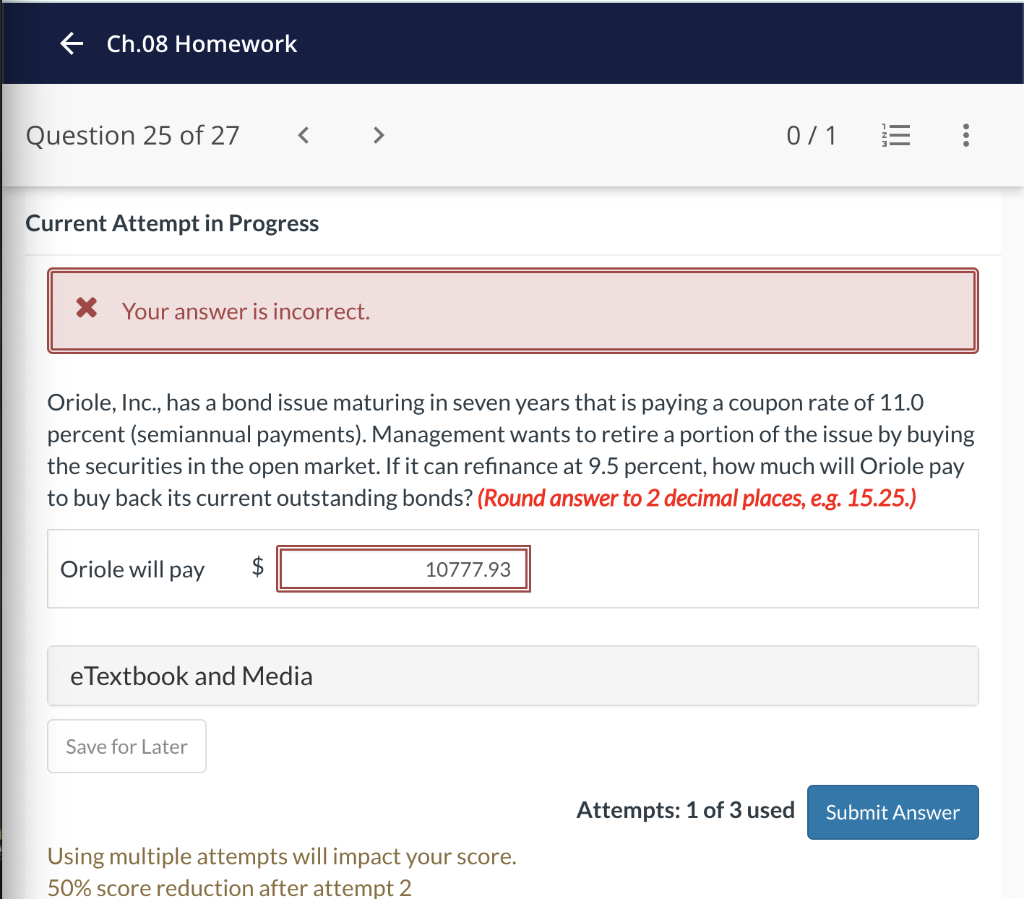  Current Attempt in Progress Oriole, Inc., has a bond issue maturing