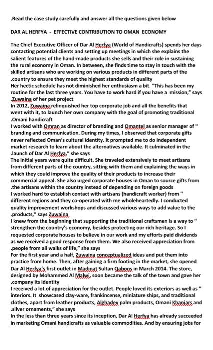  Read the case study carefully and answer all the questions given