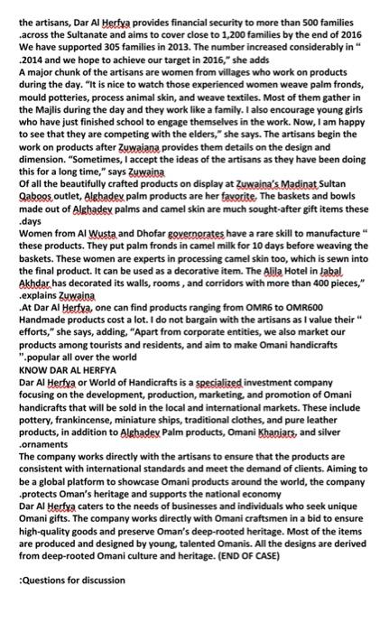 below DAR AL HERFYA - EFFECTIVE CONTRIBUTION TO OMAN ECONOMY The Chief