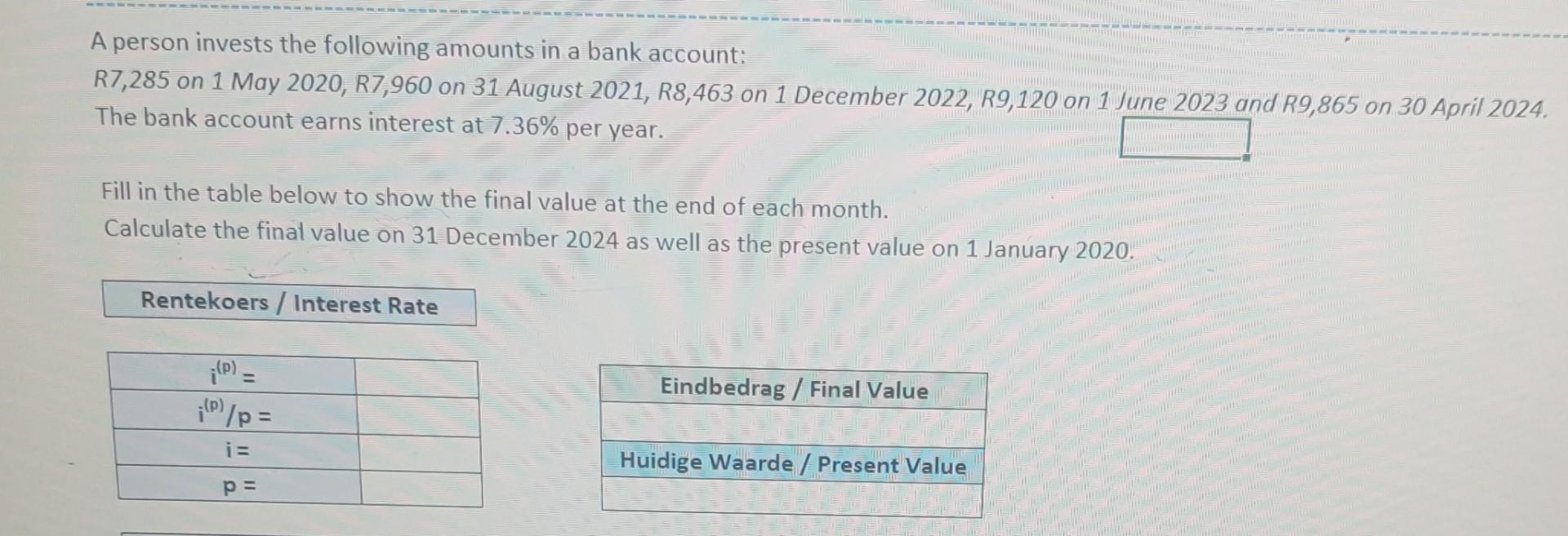 hi, can you help me find the present value and final value