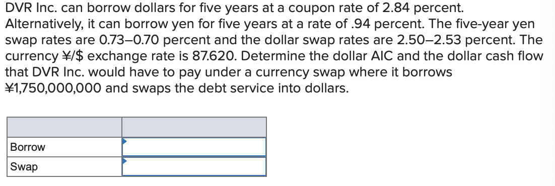  DVR Inc. can borrow dollars for five years at a coupon