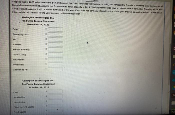 help Financing Deficit Garlington Technologies Inc.'s 2019 financial statements are shown below: