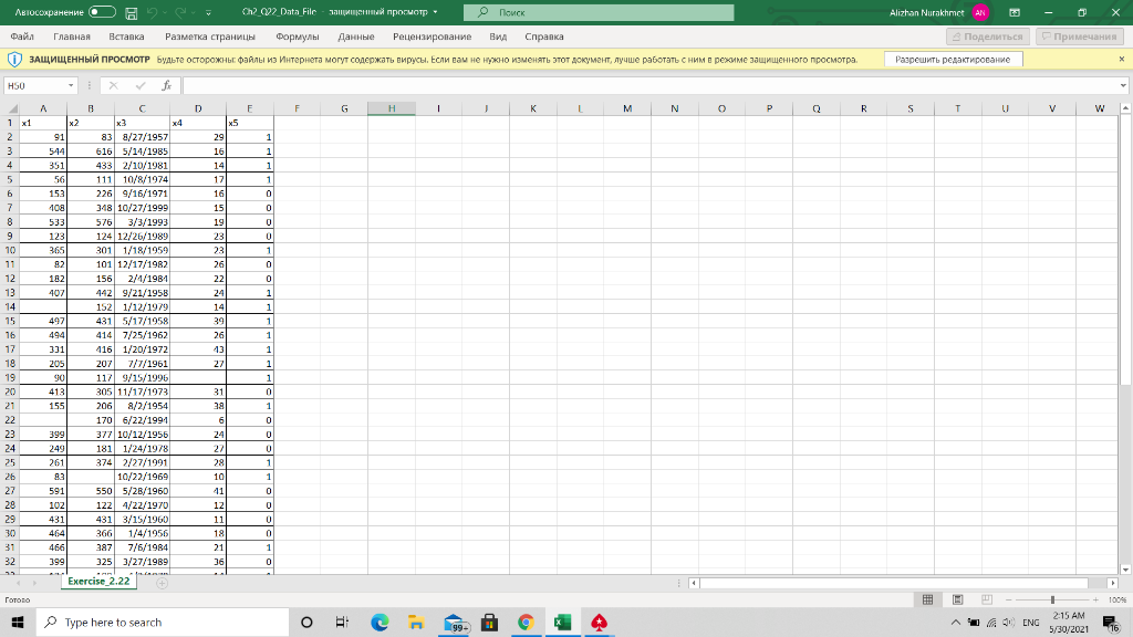 The accompanying data set contains five variables, x1, x2, x3, x4, and