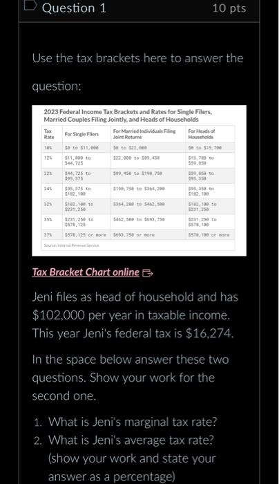 Use the tax brackets here to answer the question: 2023 Federal
