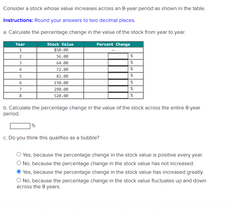 Consider a stock whose value increases across an 8-year period as