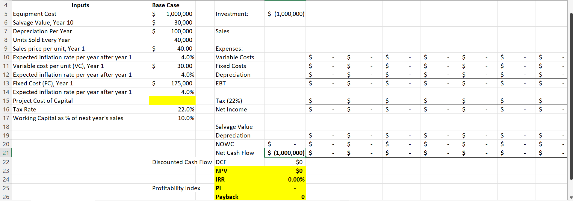 inputs below prepare a capital budget analysis for this Project Capital Investment