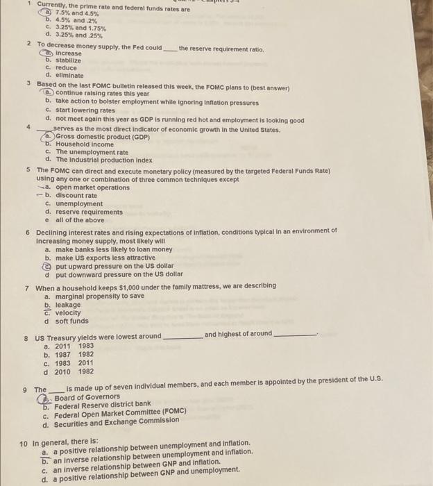 I need help with these question 1 Currently, the prime rate and