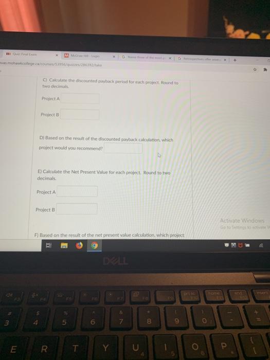 details shown. The company required rate of return for projects of this