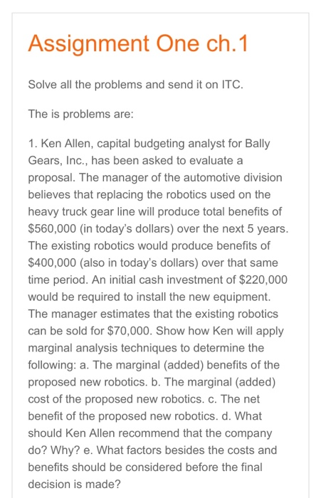  select the correct answer : Assignment One ch.1 Solve all the