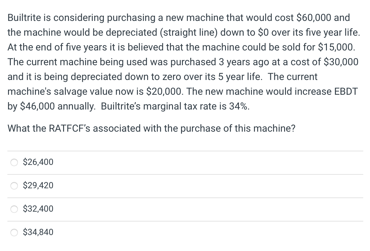 Builtrite is considering purchasing a new machine that would cost $60,000