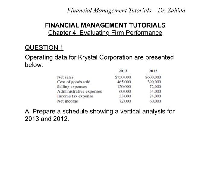  Financial Management Tutorials - Dr. Zahida FINANCIAL MANAGEMENT TUTORIALS Chapter 4: