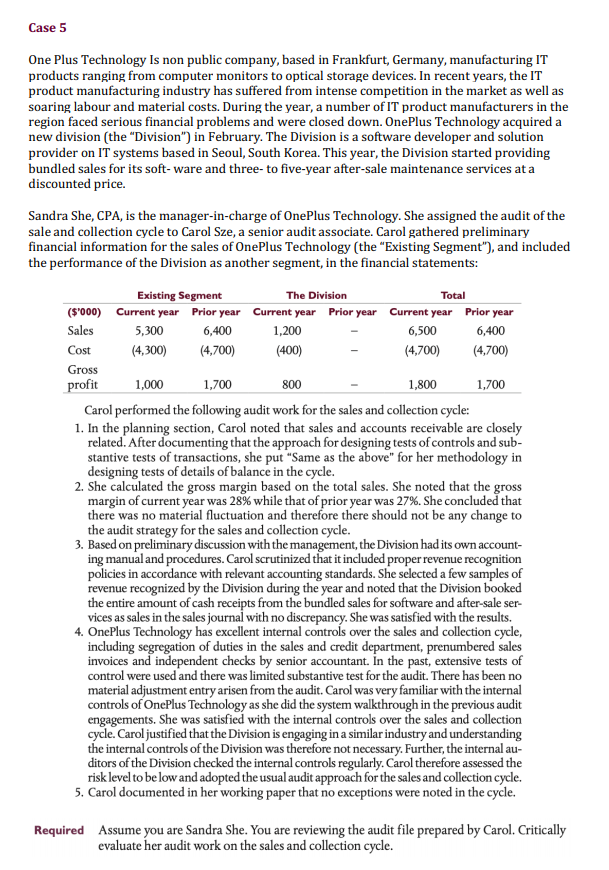 Case 5 One Plus Technology Is non public company, based in