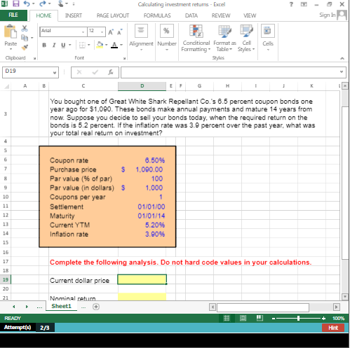  Excel Formula only! - X Calculating investment returns - Excel FORMULAS