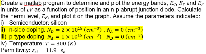 Create a matlab program to determine and plot the energy bands,