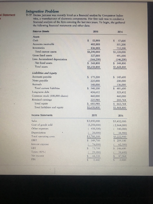  Need help with a through j al Statement Integrative Problem 7-17