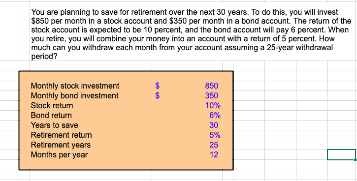 Please post the excel formulas for these items. You are planning to
