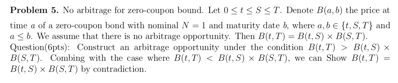  Problem 5. No arbitrage for zero-coupon bound. Let 0 B(t, S)