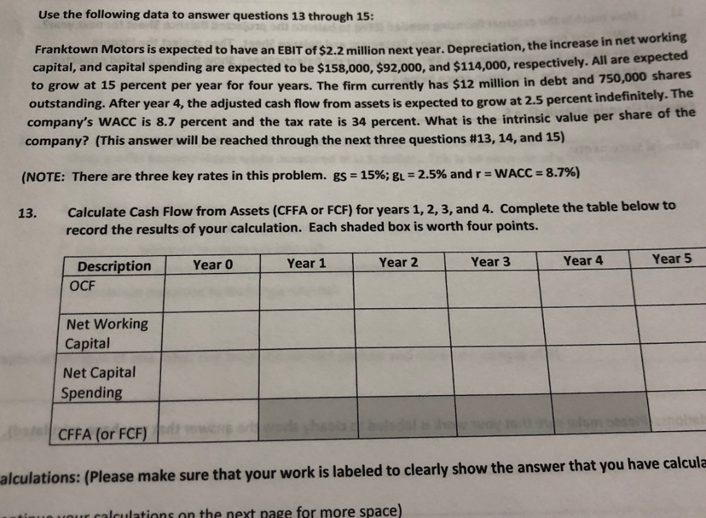  Use the following data to answer questions 13 through 15: ease