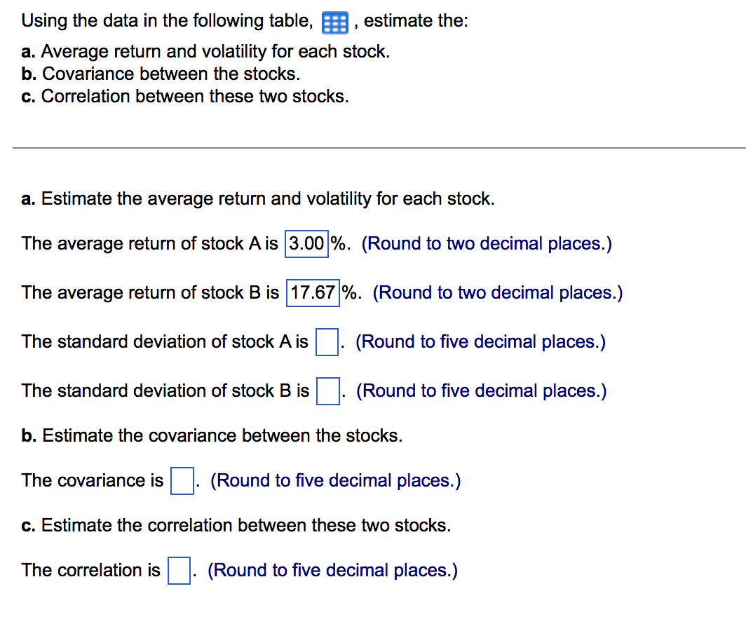 Using the data in the following table, 6 , estimate the: