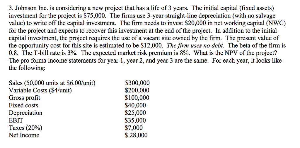  3. Johnson Inc. is considering a new project that has a