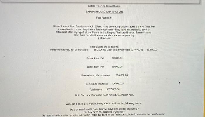 This is a Case Study Estate Planning Case Studies SAMANTHA AND SAM