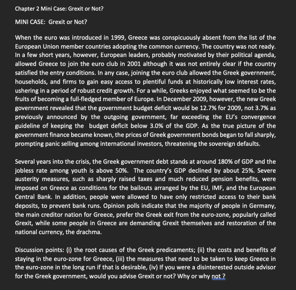  Chapter 2 Mini Case: Grexit or Not? MINI CASE: Grexit or