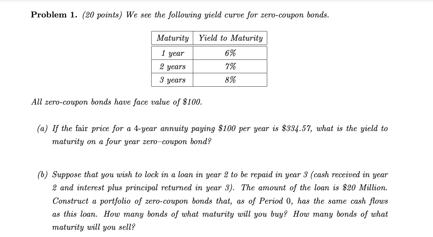 undefined Problem 1. (20 points) We see the following yield curve for