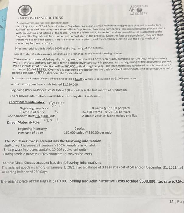 help with the first 4 perhaps (CCOUNTING OCTETY PART TWO INSTRUCTIONS MANUFACTURING