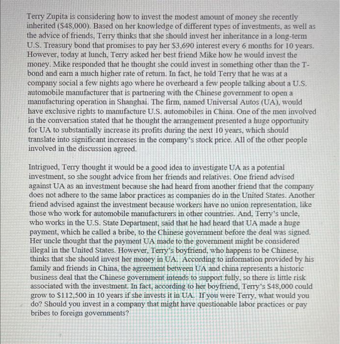 please help me do those four steps of the question Terry Zupita