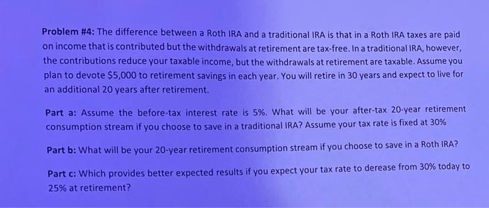  Problem #4: The difference between a Roth IRA and a traditional