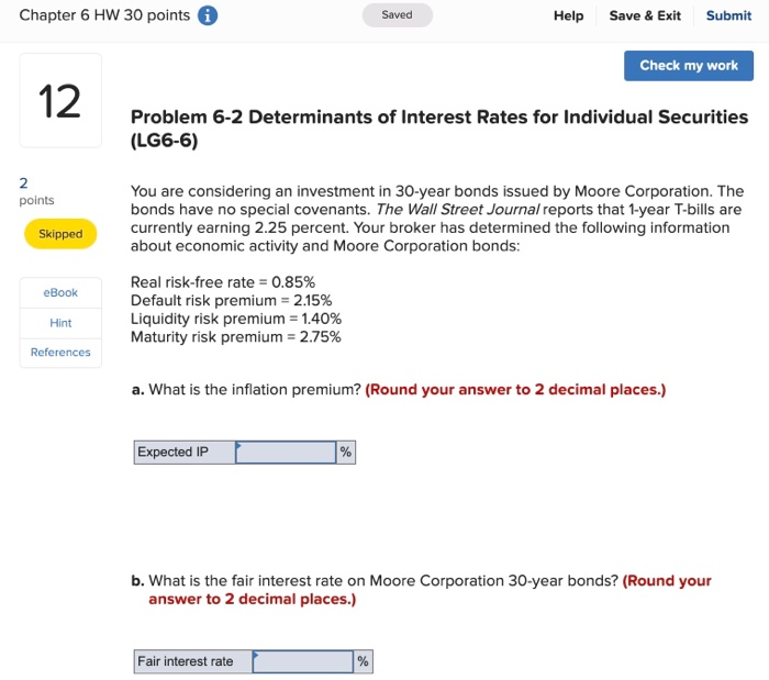  Chapter 6 HW 30 points Saved Help Save & Exit Submit