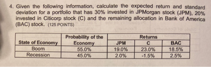 SHOW WORK HAND WRITTEN NOT EXCEL 4. Given the following information, calculate
