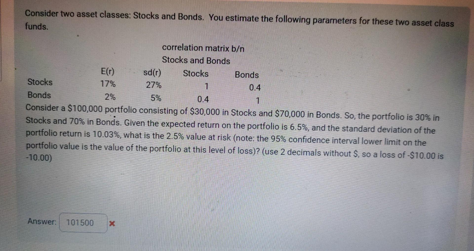  please do it if you are 100% sure. Consider two asset