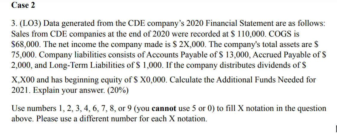  Case 2 3. (LO3) Data generated from the CDE company's 2020