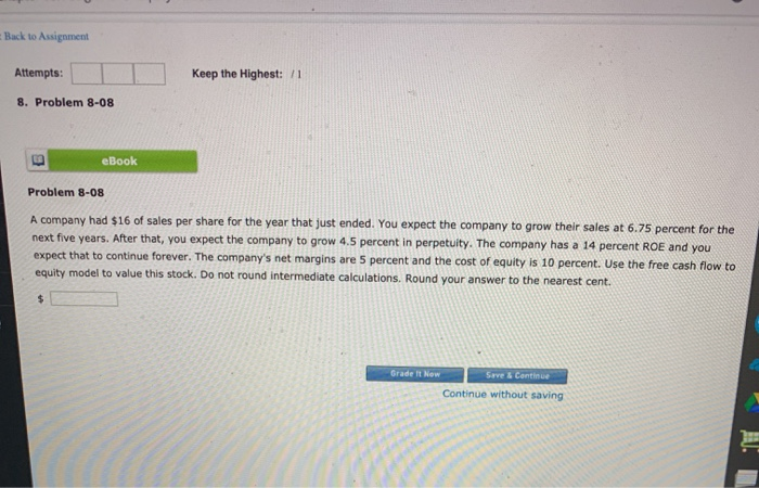 A company had $16 of sales per share for the year that