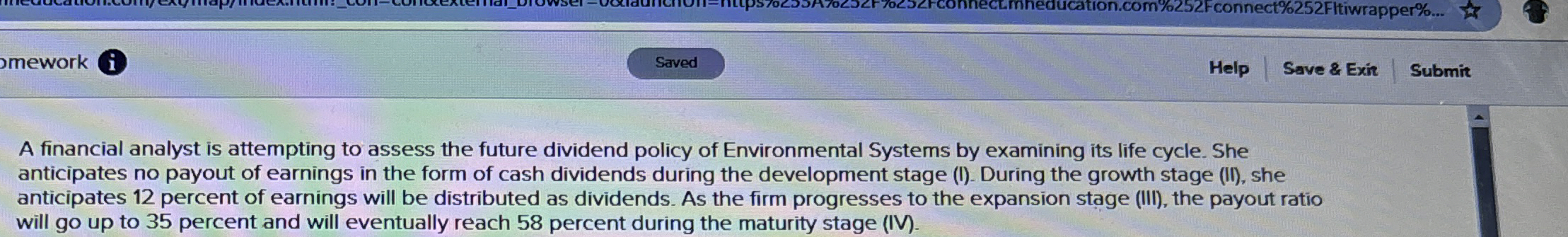  mework i Help Save & Exit Submit A financial analyst is