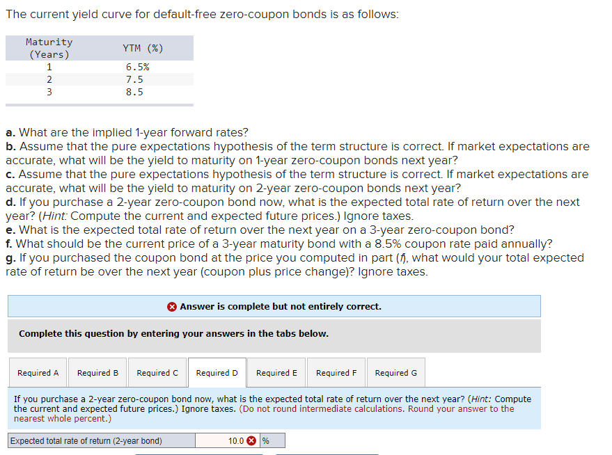 Please answer d. - g. The current yield curve for default-free zero-coupon