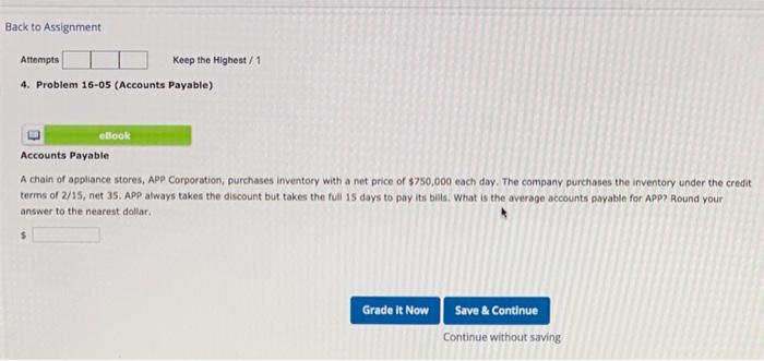 Round your answer to the nearest dollar Thank you Back to Assignment