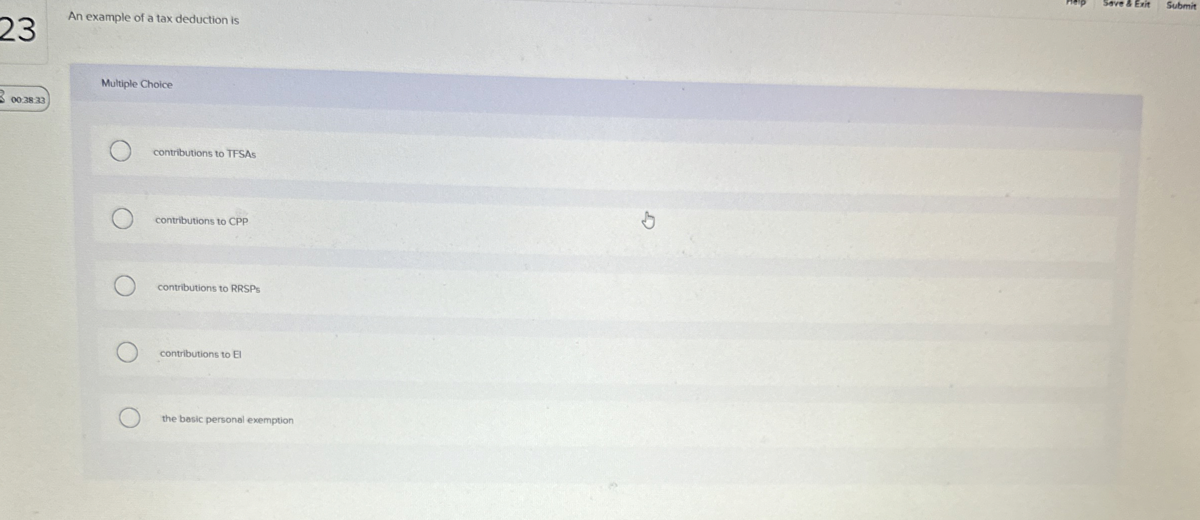  23 An example of a tax deduction is Submit 00-38-33 Multiple